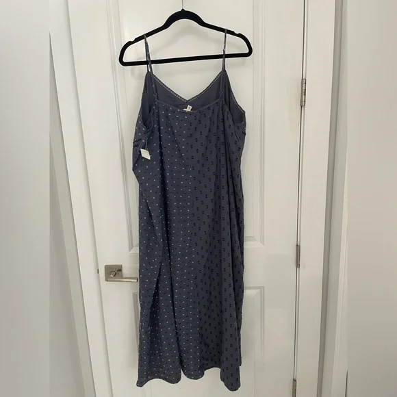 NWT Lucky Brand Textured Patchwork Dress India Ink Blue Embroidered.       20 - Picture 9 of 12